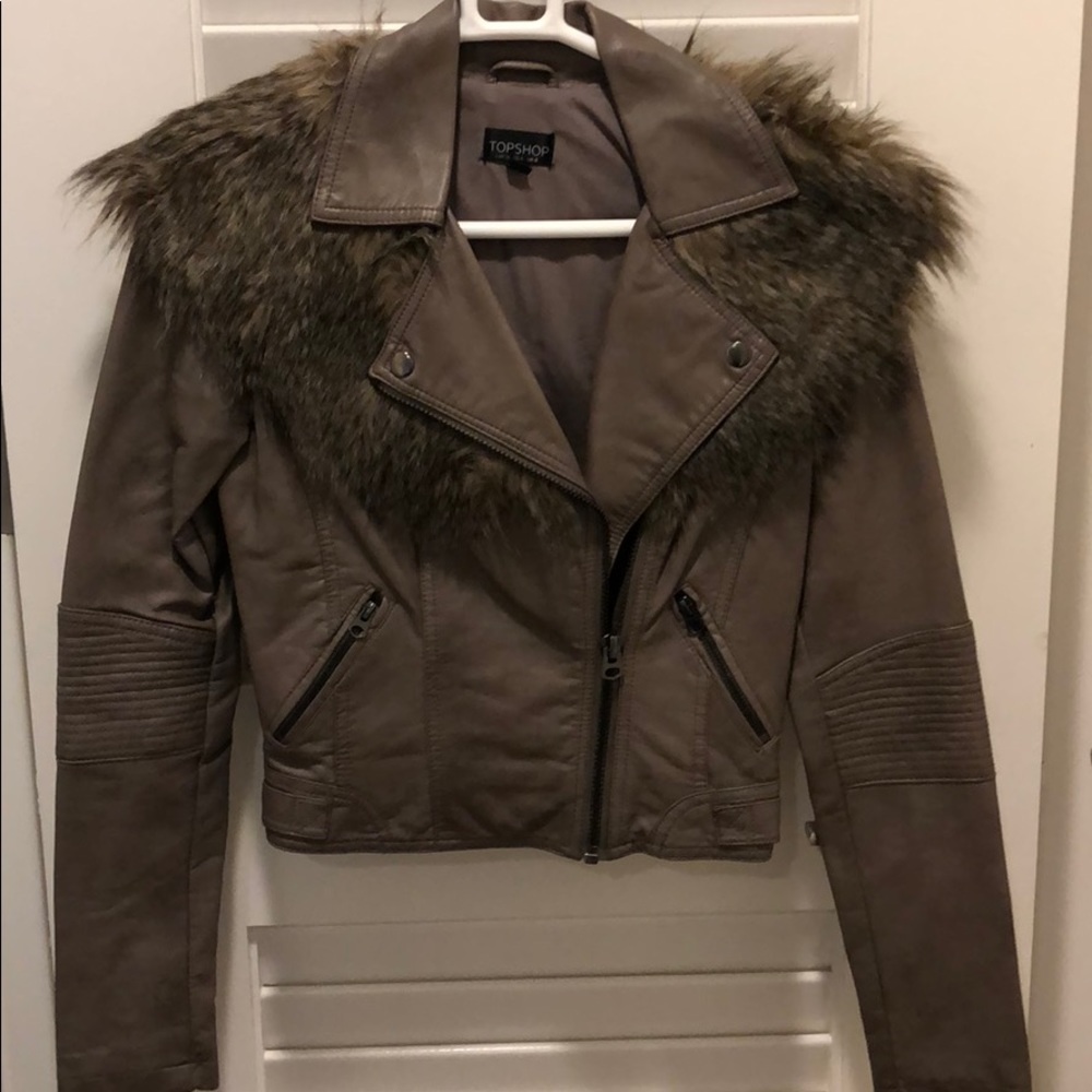Topshop Gray Leather Jacket